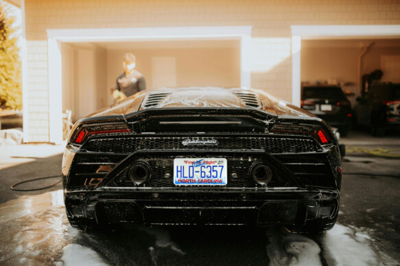 Clean water for car washing at home soapy Lamborghini